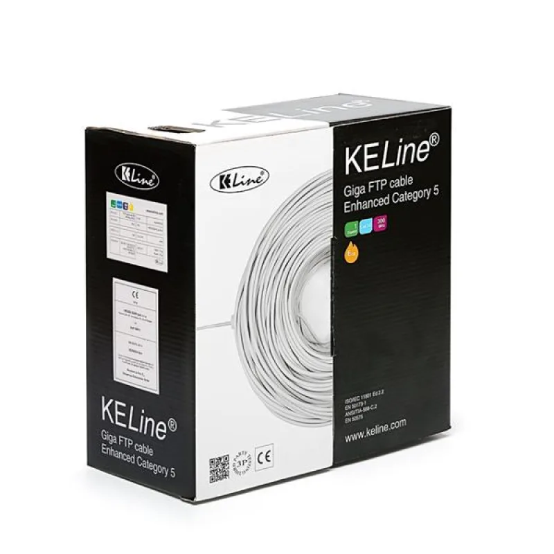 KELine kábel FTP, Cat5E, drôt, PVC, box 305m - šedá KE300S24-Eca-RLX