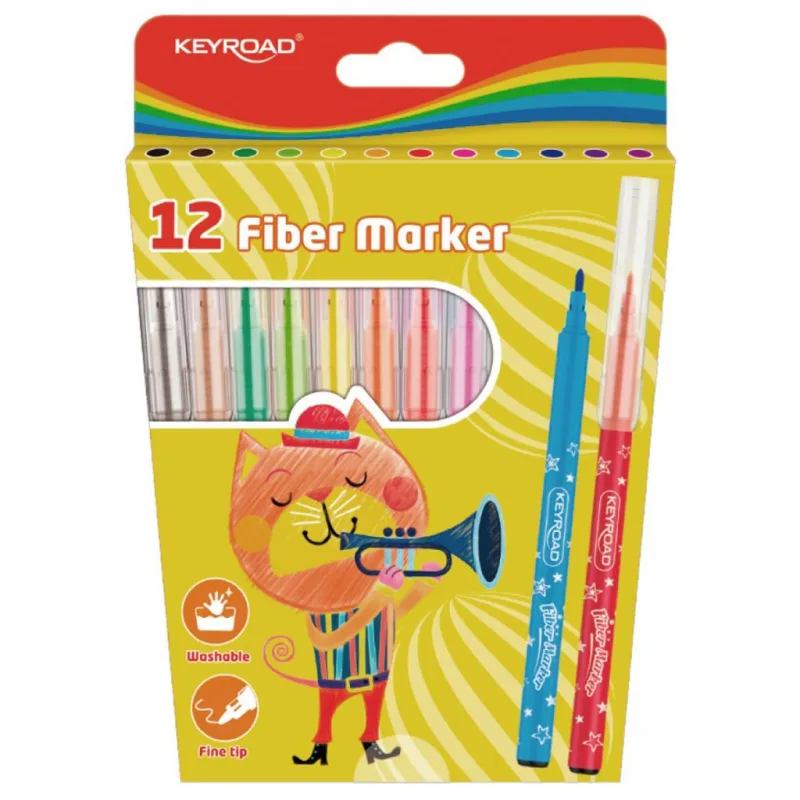 Školské fixky KEYROAD Fiber Marker 12 ks, mix farieb