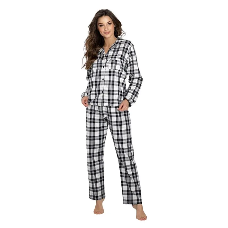 Dámske flanelové pyžamo Stay Warm čierno-biele XXL
