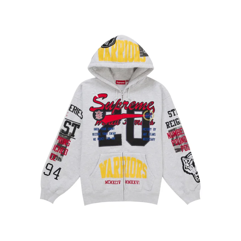 Supreme Warriors Applique Zip Up Hooded Sweatshirt Ash Grey - L