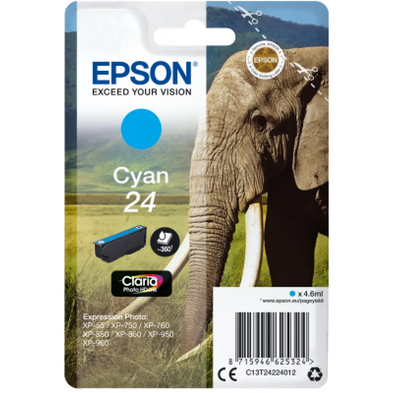 Epson Singlepack Cyan 24 Claria Photo HD Ink C13T24224012