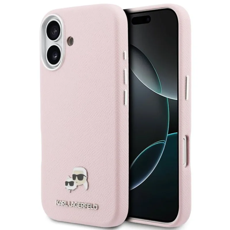 Karl Lagerfeld PU Karl and Choupette Heads Pins MagSafe kryt iPhone 17 ružový