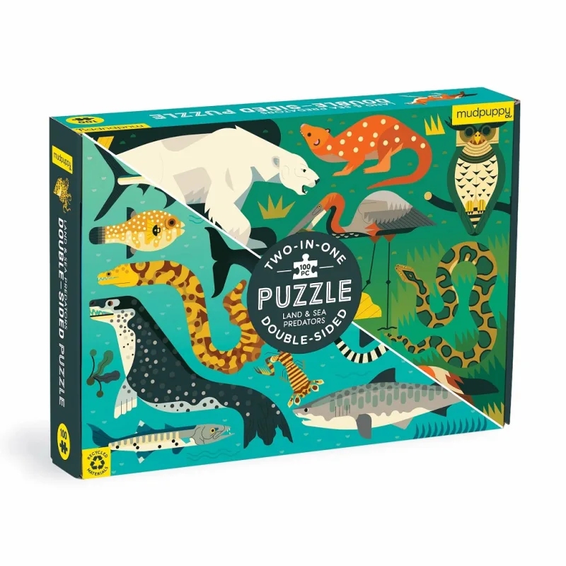 Mudpuppy Mudpuppy Obojstranné puzzle Pozemní a morskí predátori 100 dielikov