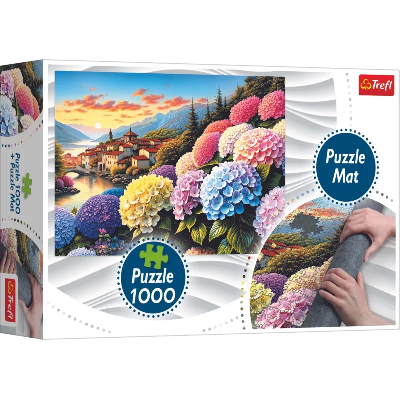 Sada 2v1: Podložka a puzzle Trefl 1000 dílků Hortenzie