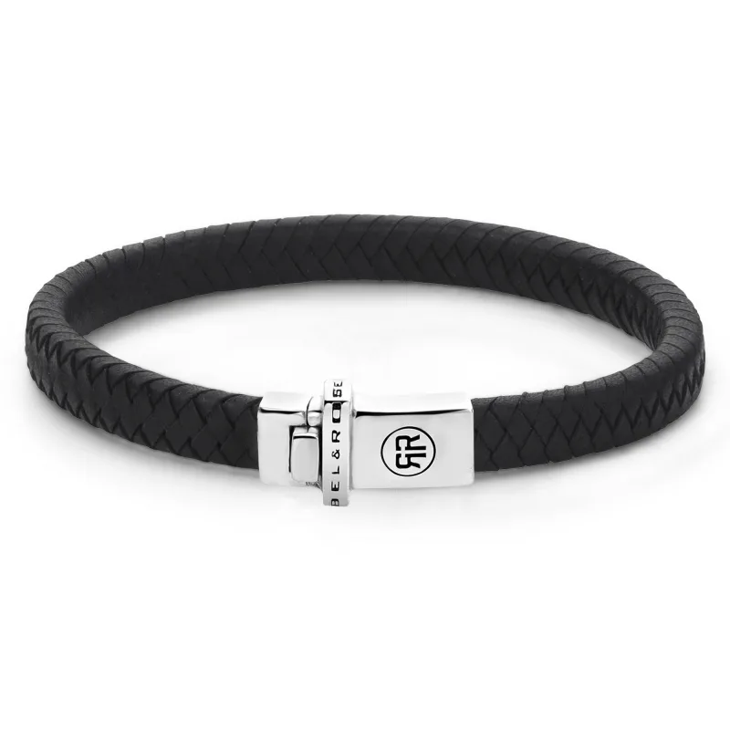 Pánsky kožený náramok Rebel & Rose Small Braided Black RR-L0139-S-S