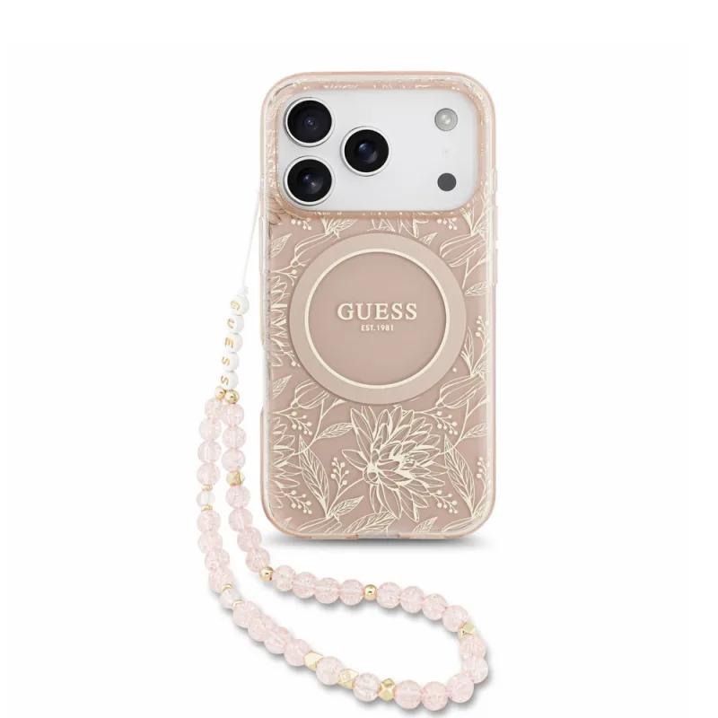 Guess IML Flowers Allover Strap MagSafe kryt iPhone 18 Pro ružový…