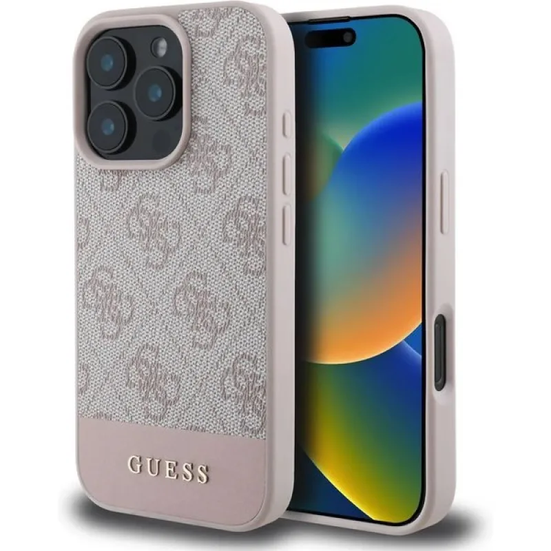 Guess PU 4G Stripe kryt iPhone 16 Pro ružový