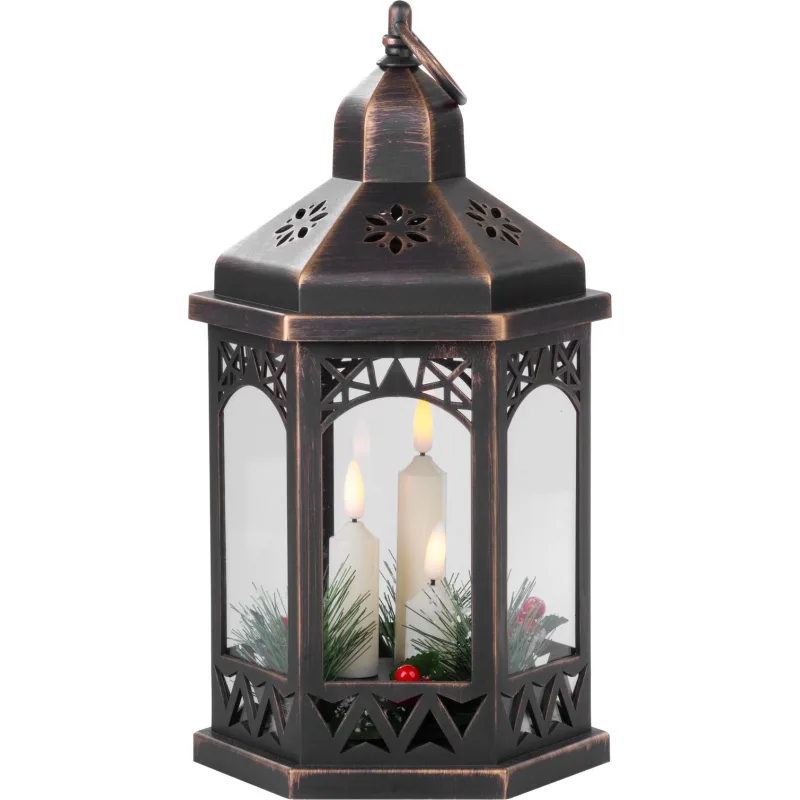 Lampáš MagicHome Morocco, čierny, LED sviečky, 3xAAA, časovač, 18x15x32 cm
