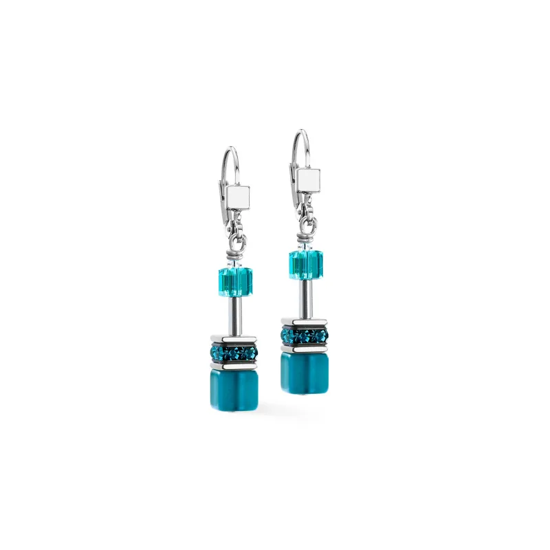 Coeur de Lion dámske strieborné náušnice GeoCUBE® Iconic Teal 2838/20-0624