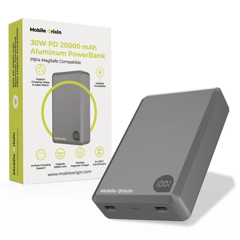 Mobile Origin PowerBank 30W PD 20000mAh - Gray MO-30WPD-PB14