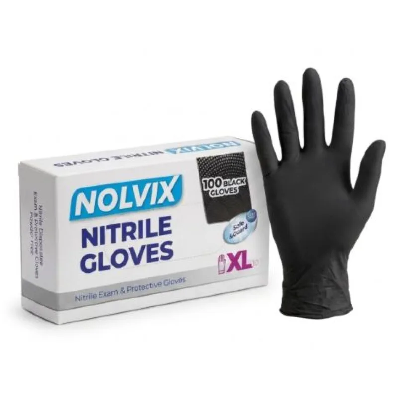 Nolvix Nitrilové jednorazové rukavice čierne XL, 100ks