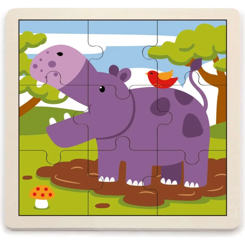 Dřevěné puzzle pro nejmenší BABU Hroch 9 dílků