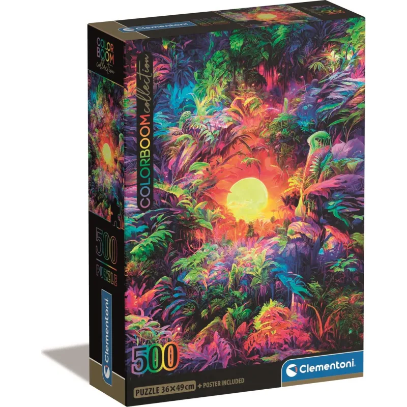 Puzzle Clementoni 500 dielikov ColorBoom: Psychedelický východ slnka v džungli