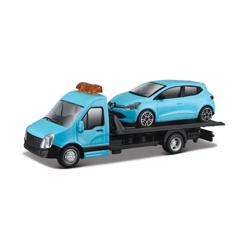 Bburago – STREET FIRE, Prepravné vozidlo Flatbed Transport + Renault Clio, 1:43