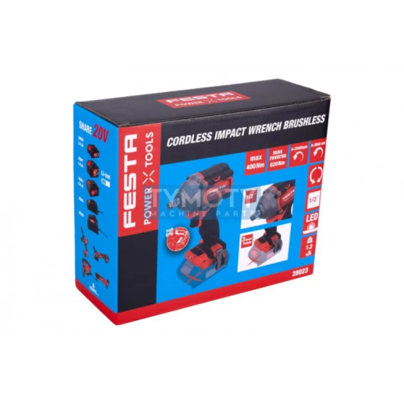 Uťahovák AKU rázový 1/2" 400/620Nm BRUSHLESS SHARE20V (bez batérie a nabíjačky), FESTA 28023