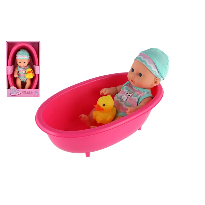 Teddies Bábätko bábika s kačičkou 22cm vo vaničke plast v krabici 20x33x10cm