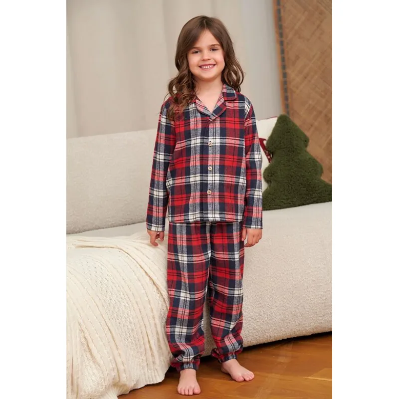 Detské flanelové pyžamo Cozy time kockované 122/128