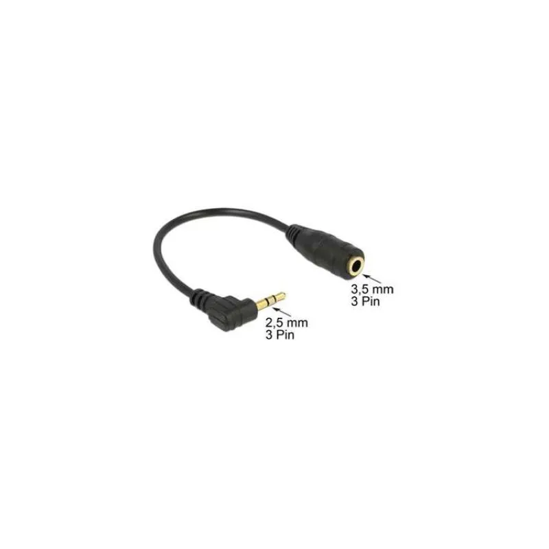 Delock audio stereo kabel 2,5 mm samec pravoúhlý na 3,5 mm samice,3 pin 14 cm (65397)