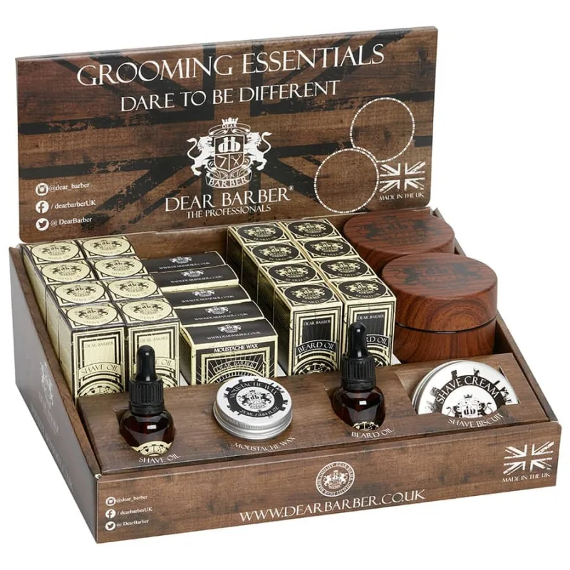 Prezentačný box s produktmi na fúzy a holenie DEAR BARBER Top display unit Grooming