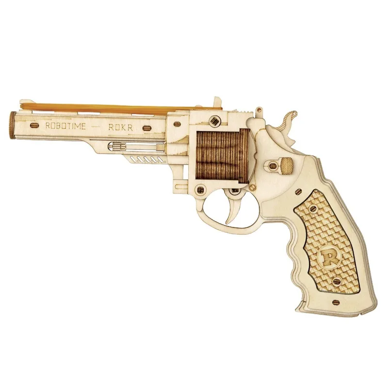 RoboTime RoboTime Drevené 3D mechanické puzzle Revolver Corsac 102 ks