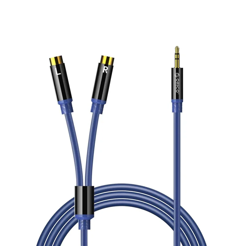 Orico AXRF audio kábel mini jack 3,5 mm na 2x RCA samica 2 m - modrý