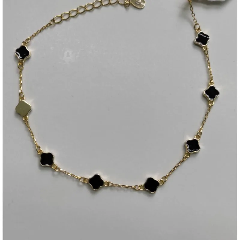 nár čtyřlístky black zlacený G dĺžka náramku 18+3cm
