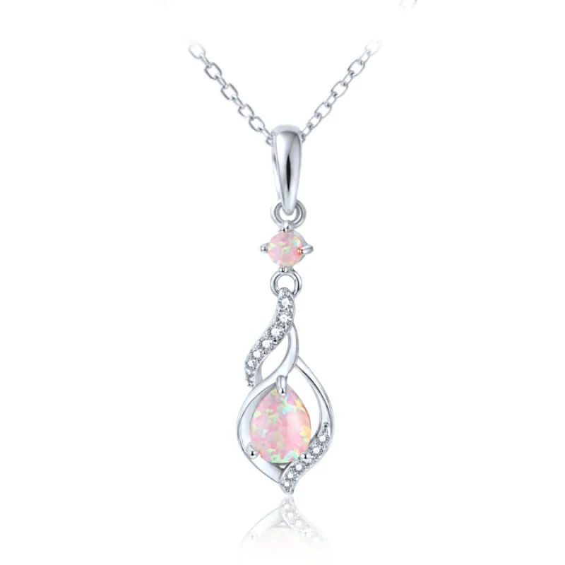 Elegantný strieborný náhrdelník s ružovým opálom a bielym zirkónom MINET JMAS0349PN45