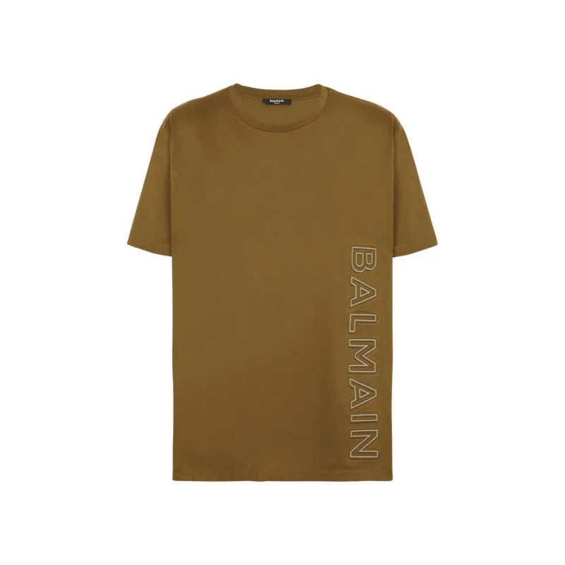 BALMAIN Aside Logo T-shirt Khaki Green - S