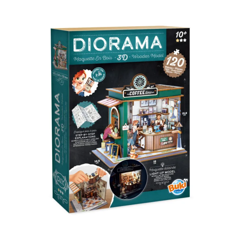 Buki Dřevěná 3D stavebnice Diorama Kavárna s LED osvětlením