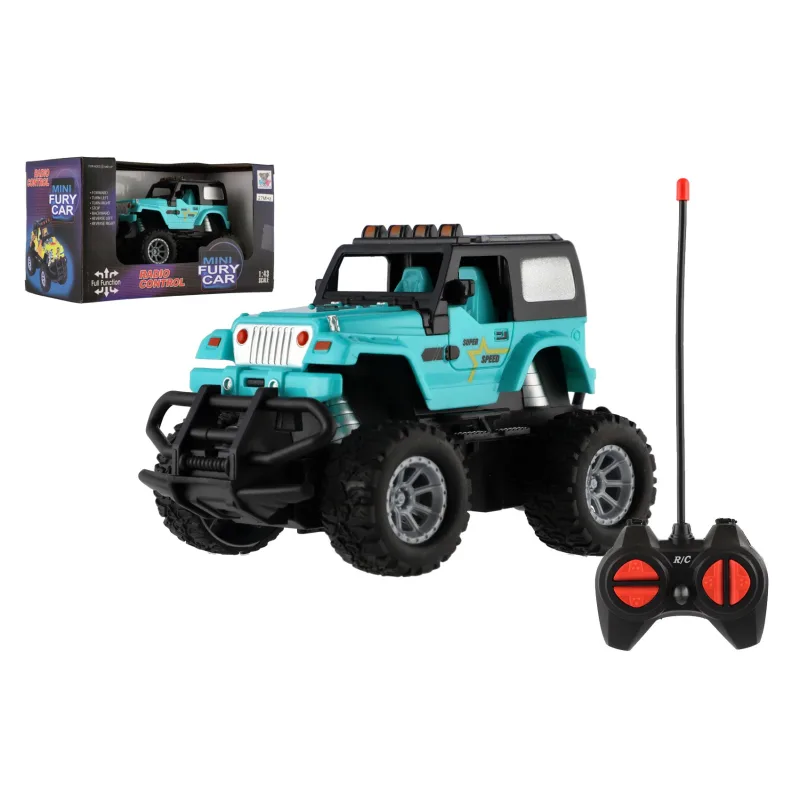 Teddies Auto RC terénne 14cm plast 27MHz na batérie so svetlom tyrkysové v krabici 20x11x10cm