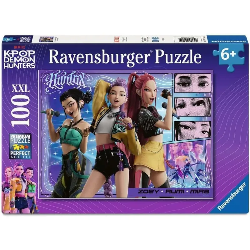 Detské puzzle Ravensburger 100 dielikov XXL K-pop: Lovkyňa démonov - Spokojní fanúšikovia, spokojný Honmoon!