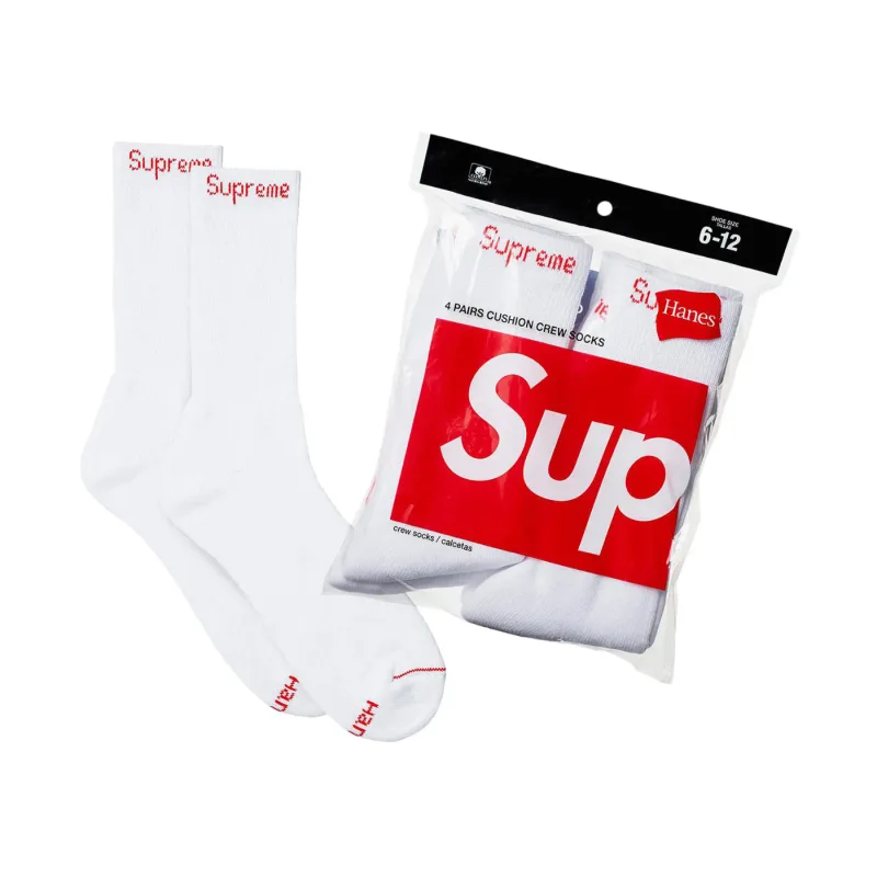 Supreme Hanes Crew Socks (4 Pack) White Ponožky - OS