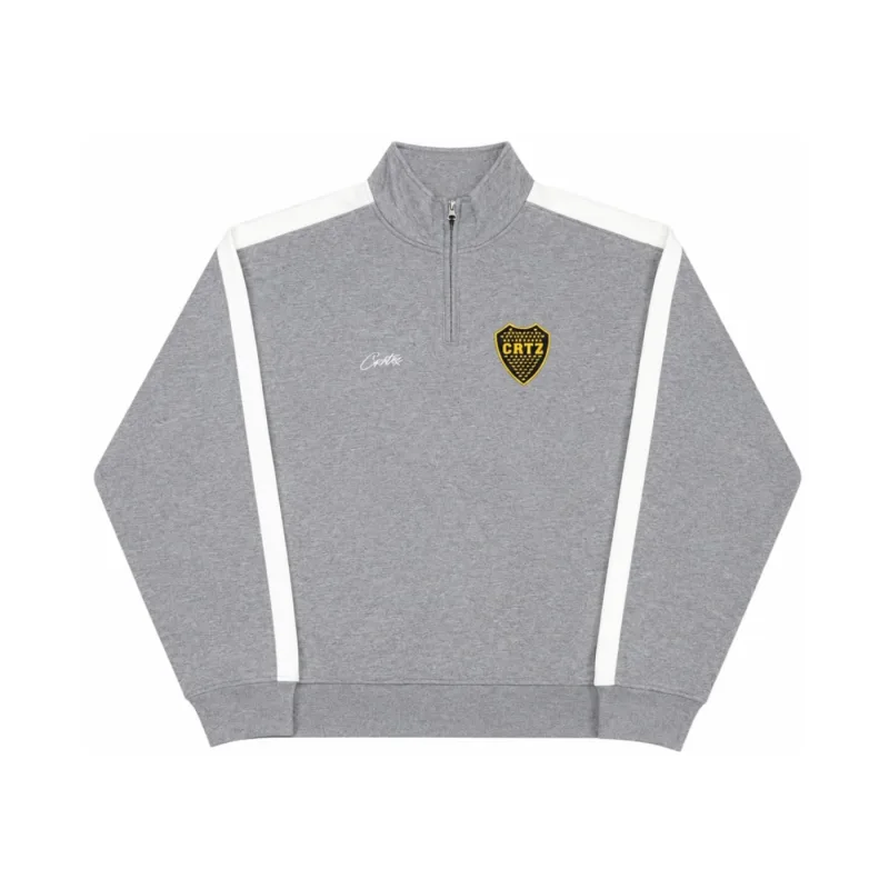 Corteiz Boca Fleece Quarter Zip Long Sleeve Hoodie Grey - L