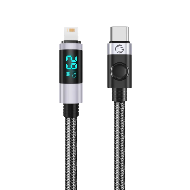 Orico LDC2L kábel USB-C na Lightning PD 29 W s LED displejom 480 Mb/s 1,5 m – čierny