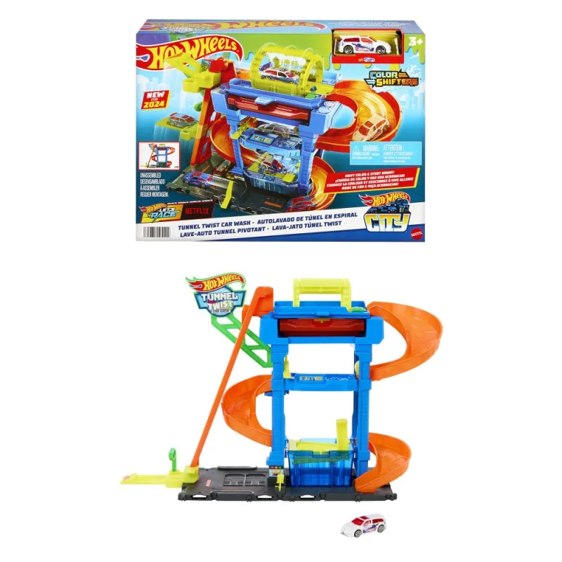 Hot Wheels CITY COLOR SHIFTERS AUTOUMÝVAČKA S OTOČNÝM TUNELOM