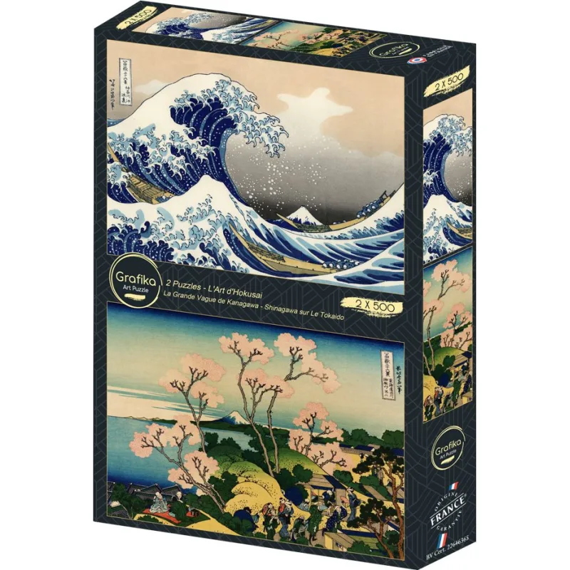 Puzzle Grafika 2x500 dielikov Umenie Hokusaia: Veľká vlna pri Kanagawe – Šinagawa na Tókaidó