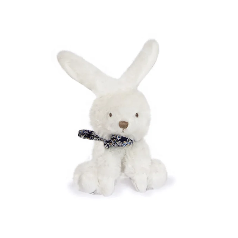 Doudou et Compagnie Paris Doudou Plyšový zajačik so šatkou 12 cm tmavo modrá s kvietkami