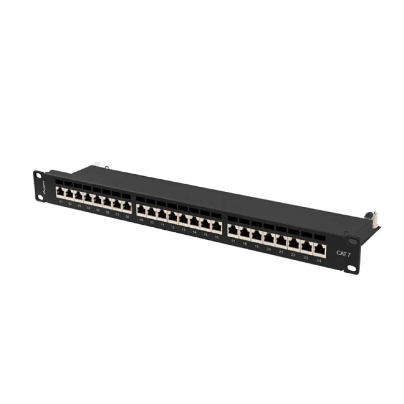 PATCH PANEL 24 PORTŮ 1U 19" CAT.7 FTP STÍNĚNÝ ČERNÝ LANBERG PPS7-1024-B