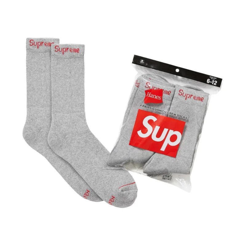 Supreme Hanes Crew Socks (4 Pack) Heather Grey Ponožky - OS