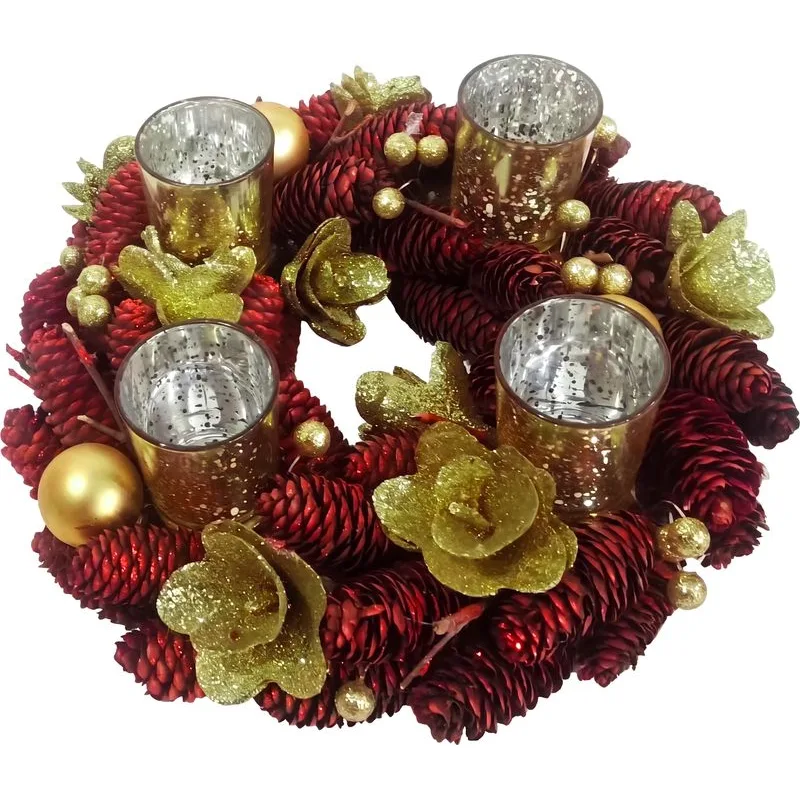 Veniec MagicHome Vianoce, adventný, červený, 37x37x9 cm