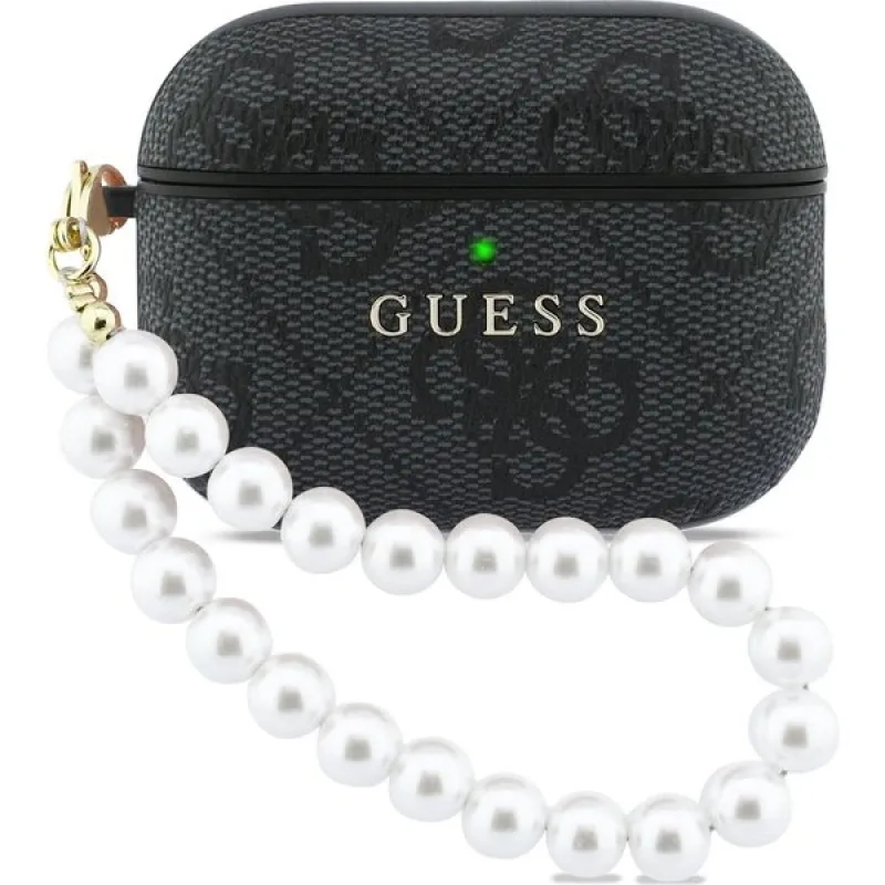 Guess PU 4G Classic Logo Pearl Strap Púzdro pre AirPods 3 Pro čierne