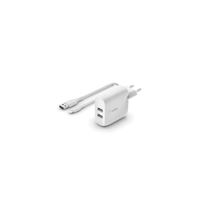 Belkin BOOST CHARGE™ Duální 24W USB-A nástěnná nabíječka + 1m lightning kabel, bílá (WCD001vf1MWH)
