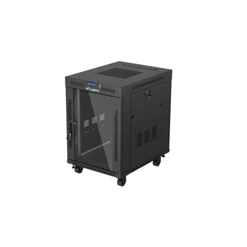 19" VOĽNE STOJÚCA RACKOVÁ SKRIŇA 15U/600X800 (FLAT PACK) S PRESKLENÝMI DVERAMI LCD ČIERNA LANBERG V2 (FF01-6815-12BL)