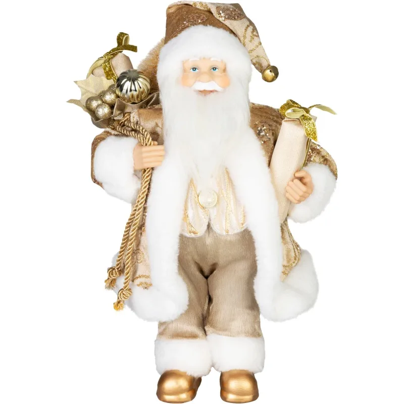 Dekorácia MagicHome Vianoce, santa, textil, zlatý, 16x26x41 cm