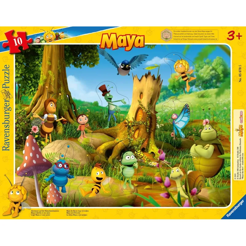 Doskové puzzle Ravensburger Vkladačka Včielka Mája s kamarátmi 10 dielikov