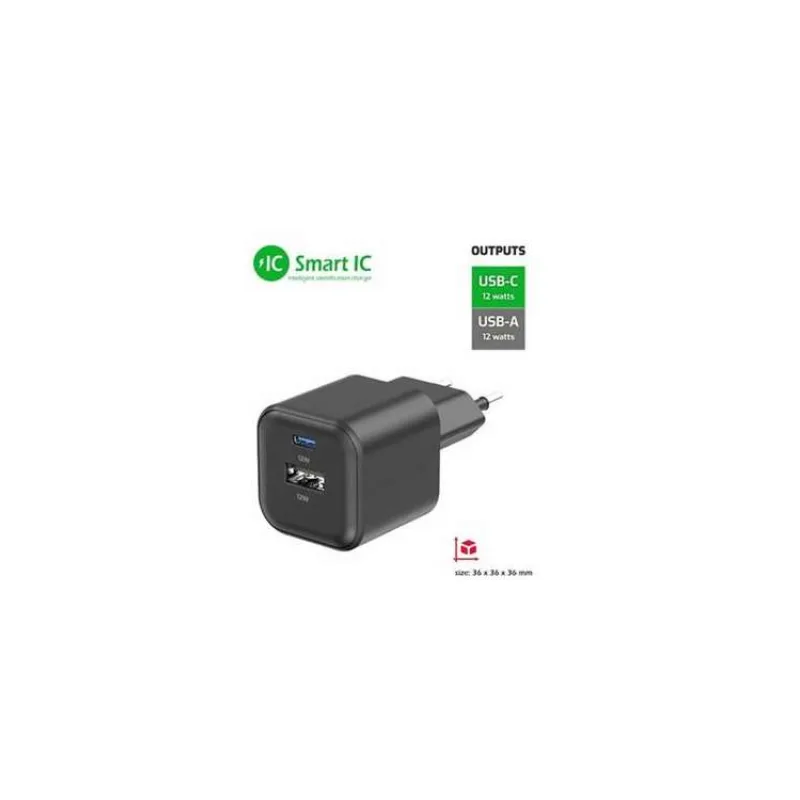 SWISSTEN SÍŤOVÝ ADAPTÉR 12W 1x USB-C + 1x USB-A ČERNÝ (22071510)