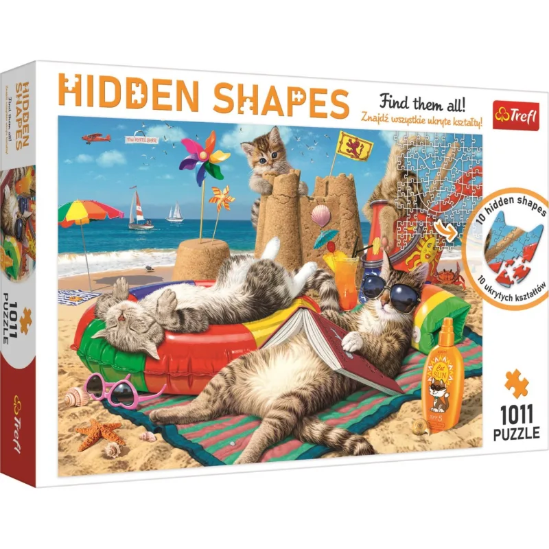 Puzzle Trefl 1011 dielikov Hidden Shapes: Mačacie prázdniny
