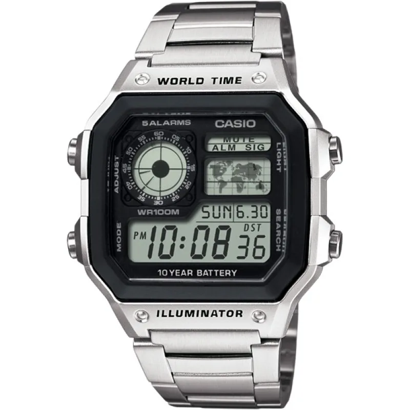 CASIO Pánske hodinky so stopkami, budíkom a svetovými časy AE 1200WHD-1A