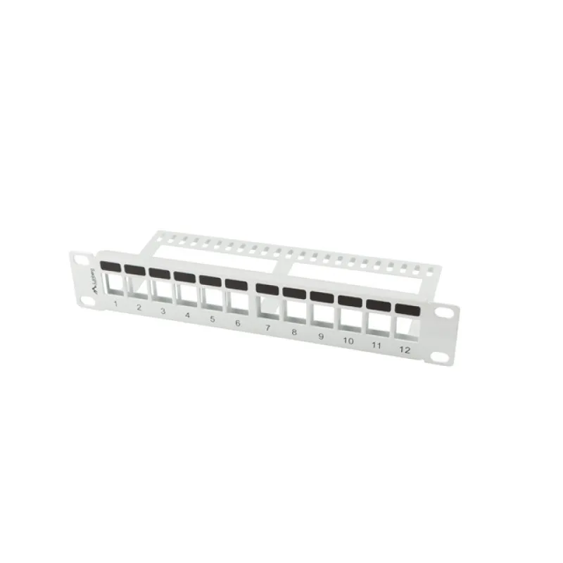 PATCH PANEL 12 PORTŮ 1U S ORGANIZÉREM PRO KEYSTONE MODULY ŠEDÝ LANBERG PPKS-9112-S
