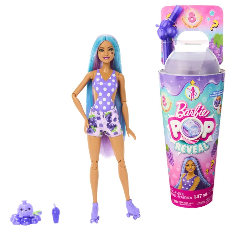 Barbie POP REVEAL Barbie šťavnaté ovocie - HROZNOVÝ KOKTAIL